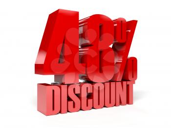 48 percent discount. Red shiny text. Concept 3D illustration.