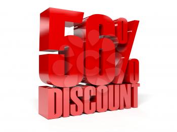 56 percent discount. Red shiny text. Concept 3D illustration.