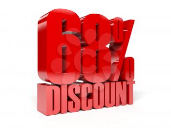 68 percent discount. Red shiny text. Concept 3D illustration.