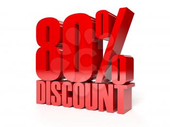 80 percent discount. Red shiny text. Concept 3D illustration.