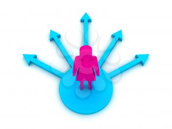 The woman choosing the path. Concept 3D illustration.