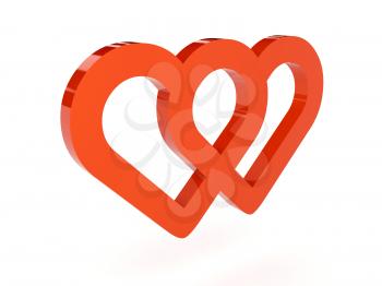 Two hearts icon over white background. Concept 3D illustration.