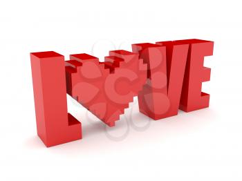 3D text Love and heart. Concept 3D illustration