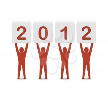 Men holding 2012. Concept 3D illustration.