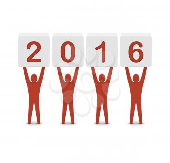 Men holding the 2016 year. Concept 3D illustration.