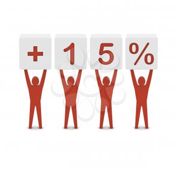 Men holding plus 15 percent. Concept 3D illustration.