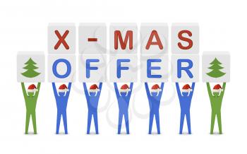 Men holding the words X-mas Offer. Concept 3D illustration.