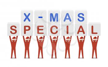 Men holding the words X-mas Special. Concept 3D illustration.