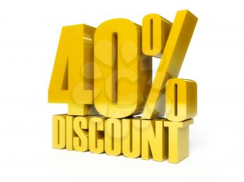 40 percent discount. Golden shiny text. Concept 3D illustration.