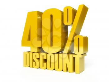 40 percent discount. Golden shiny text. Concept 3D illustration.