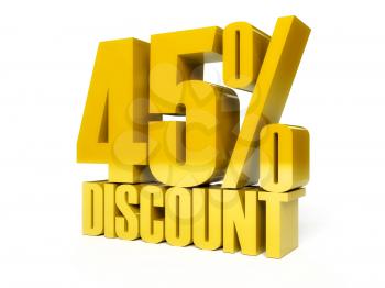 45 percent discount. Golden shiny text. Concept 3D illustration.