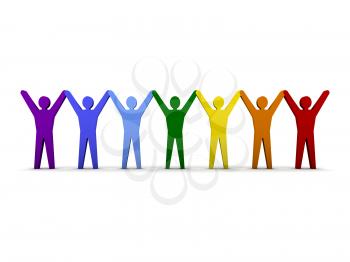 Group of different people success. Concept 3D illustration