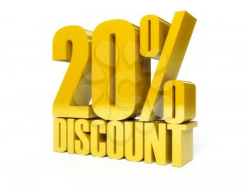 20 percent discount. Golden shiny text. Concept 3D illustration.