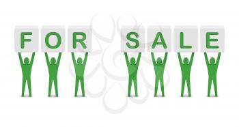 Men holding the words for sale. Concept 3D illustration.