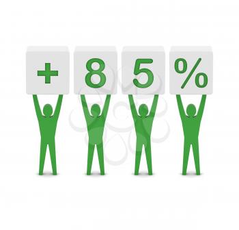 Men holding plus 85 percent. Concept 3D illustration.