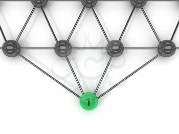 Metaphor of communication. Green leader in front. Concept 3D illustration.