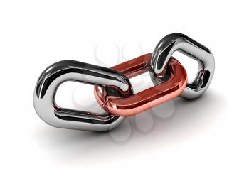 Chain link isolated on white background. Concept 3D illustration.