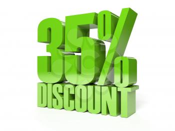 35 percent discount. Green shiny text. Concept 3D illustration.