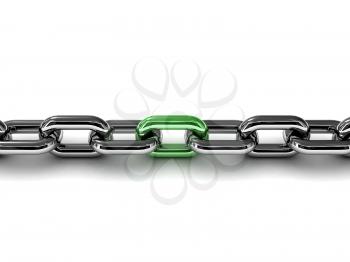 Green link. Metaphor of communication. Concept 3D illustration.