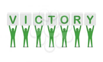 Men holding the word victory. Concept 3D illustration.