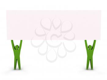Men holding a white board. Concept 3D illustration.