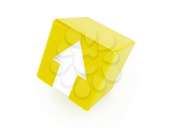 3D yellow cube with an arrow pointing up. Concept illustration