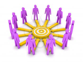 Group of 3D people working towards a common target. Concept illustration.