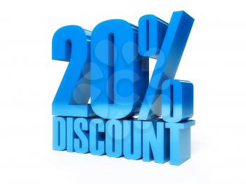 20 percent discount. Blue shiny text. Concept 3D illustration.