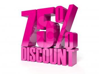 75 percent discount. Pink shiny text. Concept 3D illustration.