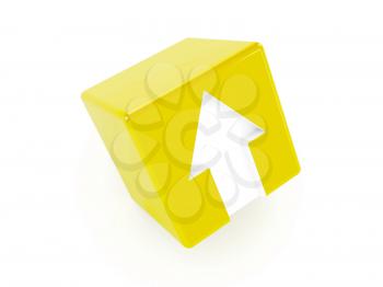 3D yellow cube with an arrow pointing up. Concept illustration
