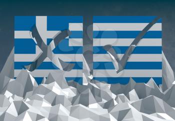 greece national flag textured vote mark on low poly landscape