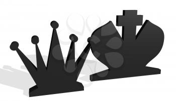 Chess figures. King and Queen. Family metaphor. Love theme. 3D rendering.