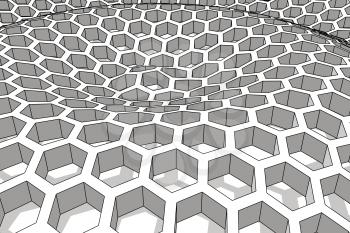 Perspective view on honeycomb . 3D rendering backdrop