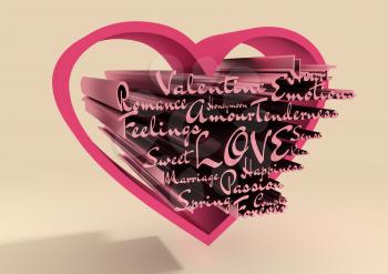 Love and heart. Heart shaped keyhole filled by words relative St. Valentines day. Image for greeting. Cutout silhouette of the heart,