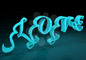 San Valentine card with neon shine LOVE word in 3D effect. Glowing letters. 