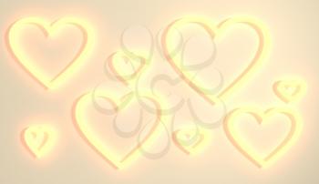 San Valentine card with heart shapes holes in 3D effect. Glowing outline icons