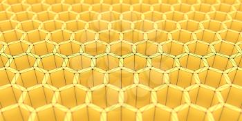 Perspective view on honeycomb . 3d rendering backdrop. Black grid with spherical points on verticles