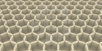 Perspective view on honeycomb . 3d rendering backdrop. Black grid with spherical points on verticles