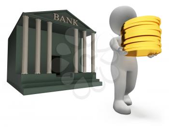 Character Coins Showing Savings Bank And Treasure 3d Rendering