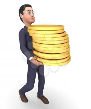 Savings Businessman Indicating Accounting Earn And Bank 3d Rendering