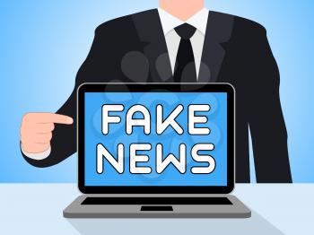 Man Pointing To Fake News On Laptop 3d Illustration