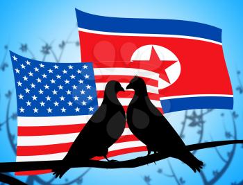 Usa North Korea Peace Doves 3d Illustration. Pacifist Freedom And Denuclearization Accord Between Trump And Rocket Man Dprk Crisis Talks