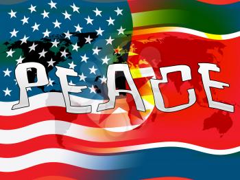 Usa North Korea Peace Waving Flag 3d Illustration. Peaceful Love And Hope Between America And Dprk Cooperation Talks