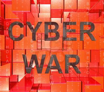 Cyberwar Virtual Warfare Hacking Invasion 3d Illustration Shows Government Cyber War Or Army Cyberterrorism Combat