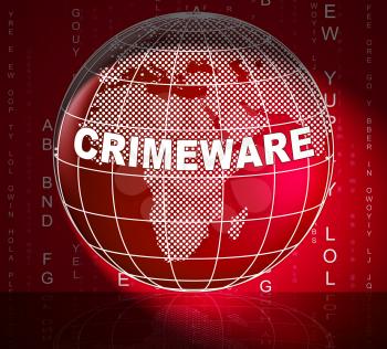 Crimeware Digital Cyber Hack Exploit 3d Illustration Shows Computer Crime And Digital Malicious Malware On Internet Or Computer