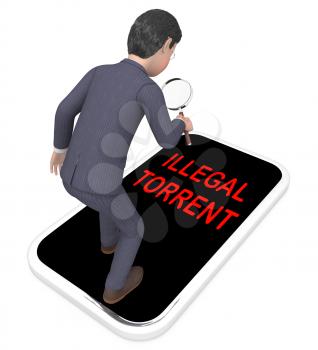 Illegal Torrent Unlawful Data Download 3d Rendering Shows Data Streaming From Banned P2p Server Sites Online