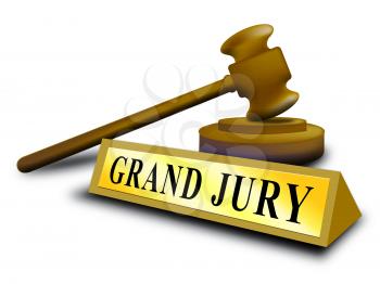 Grand Jury Court Gavel Shows Government Trials To Investigate Injustice 3d Illustration. Courtroom Inquiry And Legal Litigation