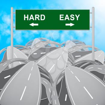 Hard Vs Easy Sign Represents Tough Choice Versus Difficult Problem. Guidance To Solve A Problem Without Difficulty - 3d Illustration