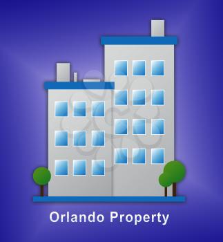 Orlando Home Real Estate Building Depicts Florida Realty And Rentals. Apartment Or House Buying Broker Downtown - 3d Illustration