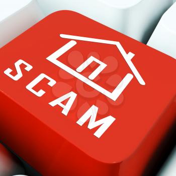 Property Scam Hoax Key Depicting Mortgage Or Real Estate Fraud. Residential Properties Realty Swindle - 3d Illustration